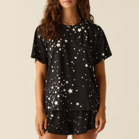 Taylor Cloud Jersey PJ Set in Black Stars