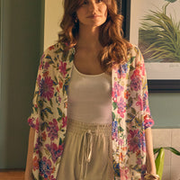 Floral Long Sleeve Longline Blouse