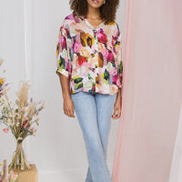 Brushstroke Print 3/4 Sleeve Shirt