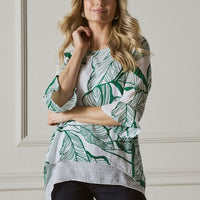 Leaf Print 3/4 Sleeve Layered Tunic Top