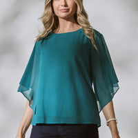 Semi Sheer Cut Out 3/4 Sleeve Blouse