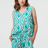 Geo Print V-Neck Sleeveless Relaxed Top