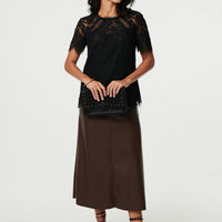 Lace Overlay Short Sleeve Blouse