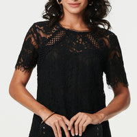 Lace Overlay Short Sleeve Blouse