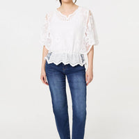 Broderie Anglaise Semi Sheer Peplum Top