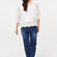 Broderie Anglaise Semi Sheer Peplum Top
