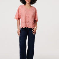 Broderie Anglaise Angel Sleeve Blouse