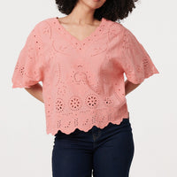 Broderie Anglaise Angel Sleeve Blouse