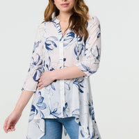 Floral High Low Relaxed Semi Sheer Blouse