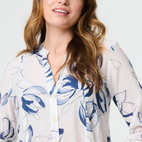 Floral High Low Relaxed Semi Sheer Blouse
