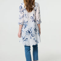 Floral High Low Relaxed Semi Sheer Blouse