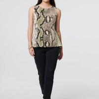 Snake Print Sleeveless Curve Hem Top