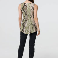 Snake Print Sleeveless Curve Hem Top