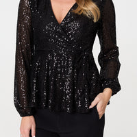 Sequin Embellished Long Sleeve Peplum Top