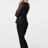 Sequin Embellished Long Sleeve Peplum Top