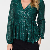 Sequin Embellished Long Sleeve Peplum Top