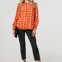 Printed Tie Neck Long Sleeve Blouse