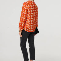 Printed Tie Neck Long Sleeve Blouse