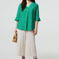 Ditsy Floral 3/4 Flare Sleeve Blouse