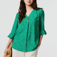 Ditsy Floral 3/4 Flare Sleeve Blouse