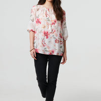 Floral Lace Trim Bardot Neck Blouse