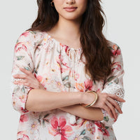 Floral Lace Trim Bardot Neck Blouse