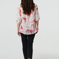 Floral Lace Trim Bardot Neck Blouse