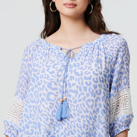 Animal Print Tassel Bardot Neck Blouse