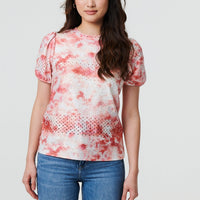 Tie Dye Cut Out Texture Short Sleeve Top