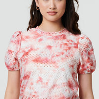 Tie Dye Cut Out Texture Short Sleeve Top
