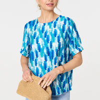 Printed 1/2 Turn-Up Sleeve Blouse