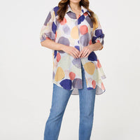 Abstract Semi Sheer High Low Shirt