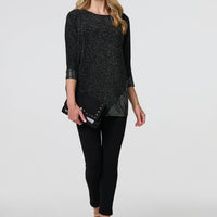 Glittery Metallic Trim 3/4 Sleeve Tunic