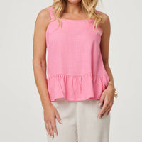 Frill Hem Sleeveless Wide Strap Top
