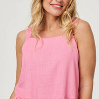 Frill Hem Sleeveless Wide Strap Top