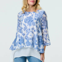 Floral 3/4 Sleeve Layered High Low Tunic