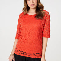 Floral Lace 3/4 Sleeve Relaxed Blouse