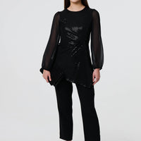 Semi Sheer Sparkly Long Sleeve Blouse