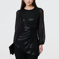 Semi Sheer Sparkly Long Sleeve Blouse