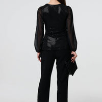 Semi Sheer Sparkly Long Sleeve Blouse