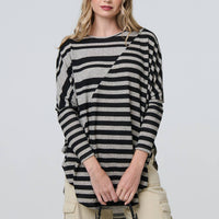 Striped Asymmetric Long Sleeve Tunic Top