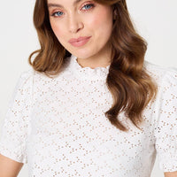 Lace Texture Frilled Short Sleeve Blouse