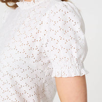 Lace Texture Frilled Short Sleeve Blouse
