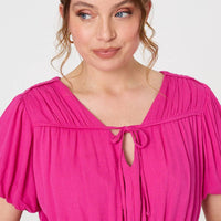 Ruched Short Puff Sleeve Peplum Blouse