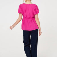 Ruched Short Puff Sleeve Peplum Blouse