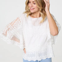 Embroidered 3/4 Sleeve Blouse