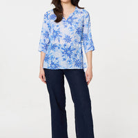 Floral 3/4 Sleeve Tie Detail Blouse