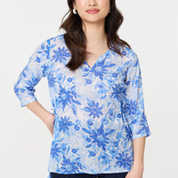 Floral 3/4 Sleeve Tie Detail Blouse