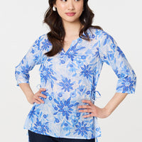 Floral 3/4 Sleeve Tie Detail Blouse