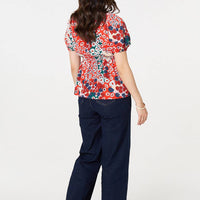 Ditsy Floral Faux Wrap V-Neck Top